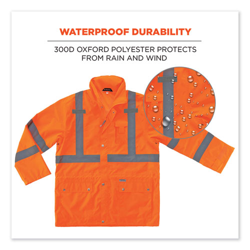 Glowear 8365 Class 3 Hi-vis Rain Jacket, Polyester, Small, Orange, Ships In 1-3 Business Days