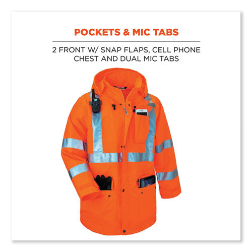 Glowear 8365 Class 3 Hi-vis Rain Jacket, Polyester, Small, Orange, Ships In 1-3 Business Days