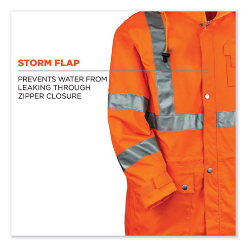 Glowear 8365 Class 3 Hi-vis Rain Jacket, Polyester, Large, Orange, Ships In 1-3 Business Days