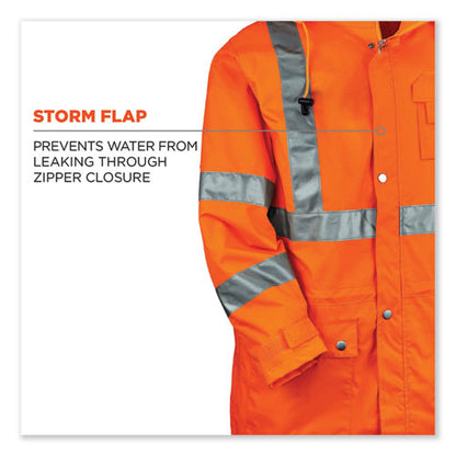 Glowear 8365 Class 3 Hi-vis Rain Jacket, Polyester, Large, Orange, Ships In 1-3 Business Days