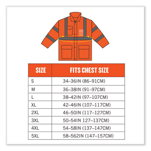 Glowear 8365 Class 3 Hi-vis Rain Jacket, Polyester, 4x-large, Orange, Ships In 1-3 Business Days