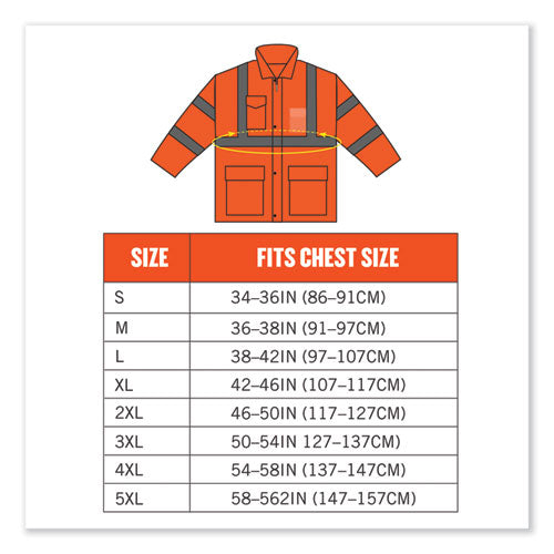 Glowear 8365 Class 3 Hi-vis Rain Jacket, Polyester, 5x-large, Orange, Ships In 1-3 Business Days
