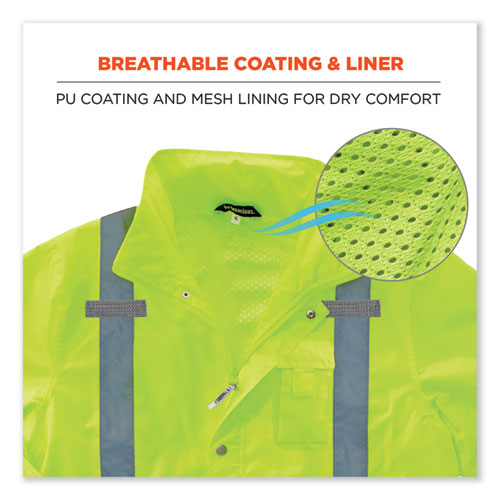 Glowear 8365 Class 3 Hi-vis Rain Jacket, Polyester, Medium, Lime, Ships In 1-3 Business Days