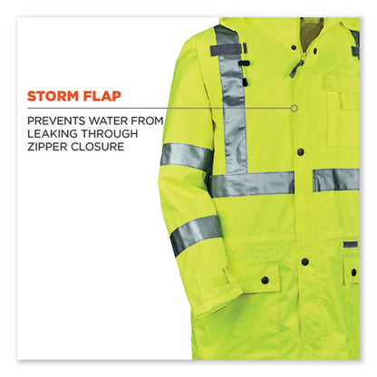 Glowear 8365 Class 3 Hi-vis Rain Jacket, Polyester, Medium, Lime, Ships In 1-3 Business Days