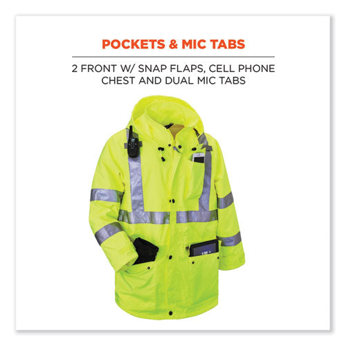 Glowear 8365 Class 3 Hi-vis Rain Jacket, Polyester, Large, Lime, Ships In 1-3 Business Days