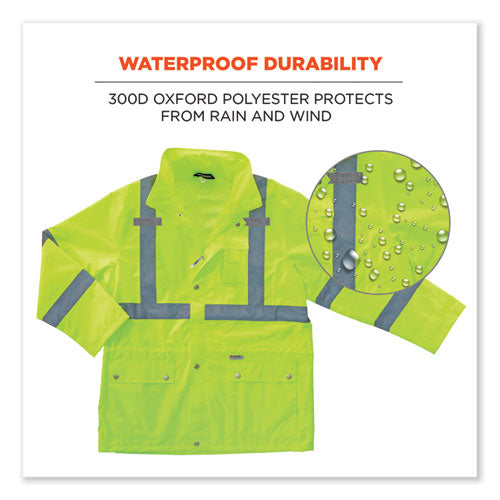 Glowear 8365 Class 3 Hi-vis Rain Jacket, Polyester, X-large, Lime, Ships In 1-3 Business Days