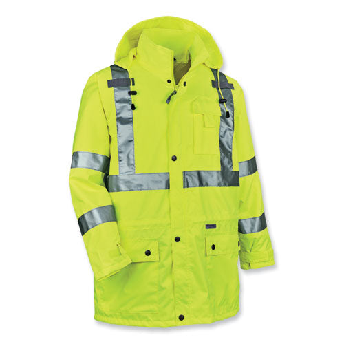 Glowear 8365 Class 3 Hi-vis Rain Jacket, Polyester, 4x-large, Lime, Ships In 1-3 Business Days