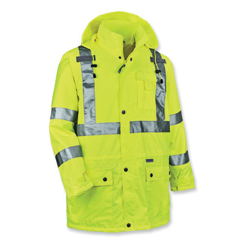 Glowear 8365 Class 3 Hi-vis Rain Jacket, Polyester, 5x-large, Lime, Ships In 1-3 Business Days
