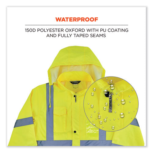 Glowear 8366 Class 3 Lightweight Hi-vis Rain Jacket, Polyester, Small, Lime, Ships In 1-3 Business Days