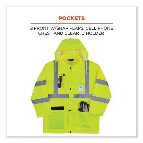 Glowear 8366 Class 3 Lightweight Hi-vis Rain Jacket, Polyester, Small, Lime, Ships In 1-3 Business Days