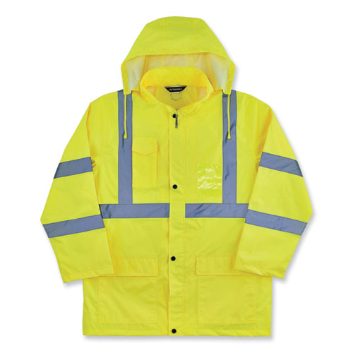 Glowear 8366 Class 3 Lightweight Hi-vis Rain Jacket, Polyester, 3x-large, Lime, Ships In 1-3 Business Days