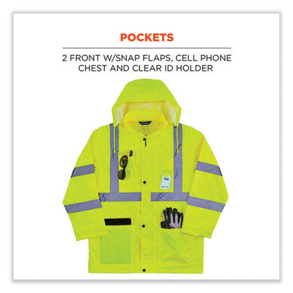 Glowear 8366 Class 3 Lightweight Hi-vis Rain Jacket, Polyester, 3x-large, Lime, Ships In 1-3 Business Days