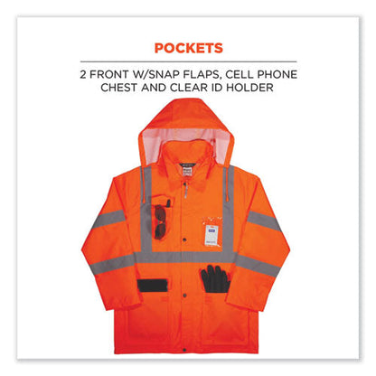 Glowear 8366 Class 3 Lightweight Hi-vis Rain Jacket, Polyester, Large, Orange, Ships In 1-3 Business Days
