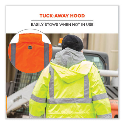 Glowear 8366 Class 3 Lightweight Hi-vis Rain Jacket, Polyester, Large, Orange, Ships In 1-3 Business Days