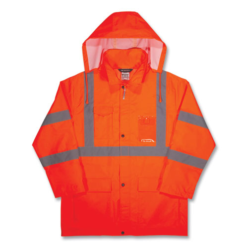 Glowear 8366 Class 3 Lightweight Hi-vis Rain Jacket, Polyester, X-large, Orange, Ships In 1-3 Business Days