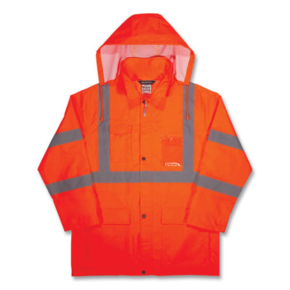 Glowear 8366 Class 3 Lightweight Hi-vis Rain Jacket, Polyester, X-large, Orange, Ships In 1-3 Business Days