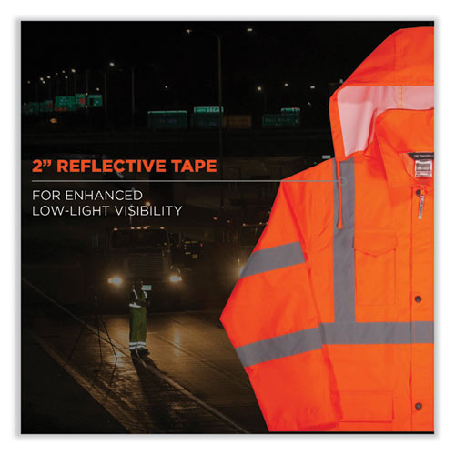 Glowear 8366 Class 3 Lightweight Hi-vis Rain Jacket, Polyester, X-large, Orange, Ships In 1-3 Business Days