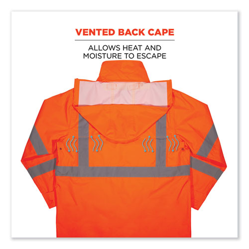 Glowear 8366 Class 3 Lightweight Hi-vis Rain Jacket, Polyester, 3x-large, Orange, Ships In 1-3 Business Days