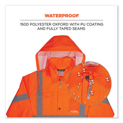 Glowear 8366 Class 3 Lightweight Hi-vis Rain Jacket, Polyester, 3x-large, Orange, Ships In 1-3 Business Days