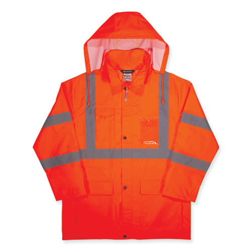 Glowear 8366 Class 3 Lightweight Hi-vis Rain Jacket, Polyester, 5x-large, Orange, Ships In 1-3 Business Days