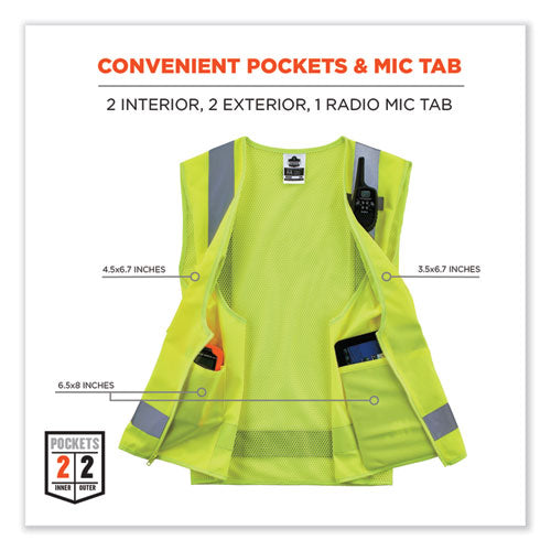 Glowear 8249z-s Single Size Class 2 Economy Surveyors Zipper Vest, Polyester, X-small, Lime, Ships In 1-3 Business Days