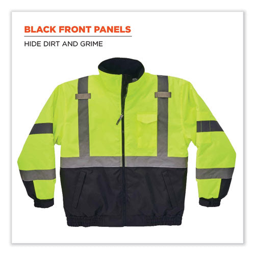 Glowear 8377 Class 3 Hi-vis Quilted Bomber Jacket, Lime, 2x-large, Ships In 1-3 Business Days