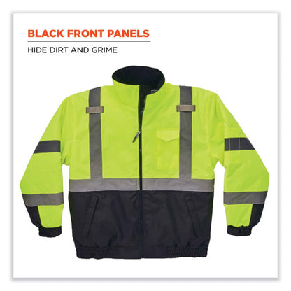 Glowear 8377 Class 3 Hi-vis Quilted Bomber Jacket, Lime, 4x-large, Ships In 1-3 Business Days