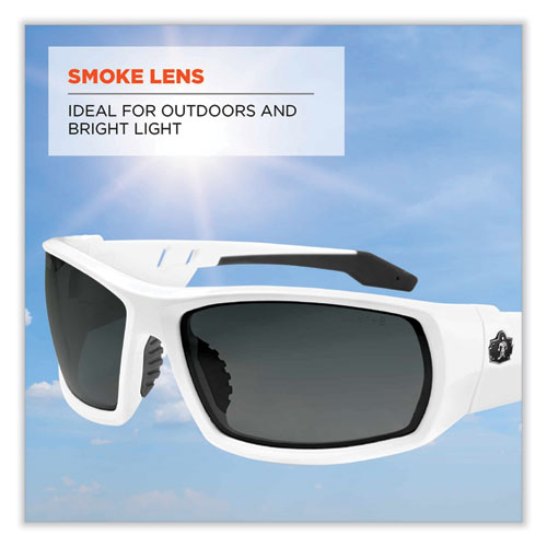 Skullerz Odin Safety Glasses, White Nylon Impact Frame, Smoke Polycarbonate Lens, Ships In 1-3 Business Days