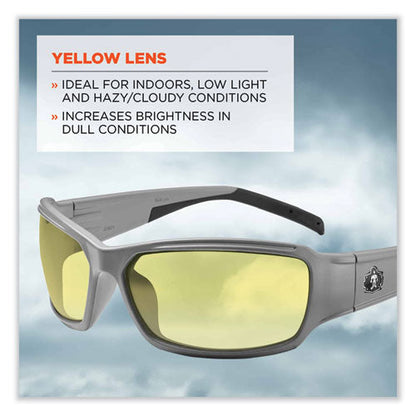 Skullerz Thor Safety Glasses, Matte Gray Nylon Impact Frame, Yellow Polycarbonate Lens, Ships In 1-3 Business Days