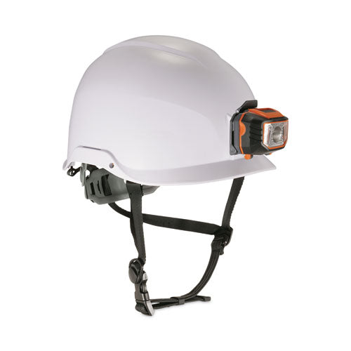 Skullerz 8974led Class E Safety Helmet W/8981 Universal Led Headlamp, 6-pt Ratchet Susp, White, Ships In 1-3 Business Days
