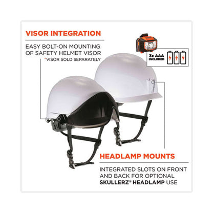 Skullerz 8974led Class E Safety Helmet W/8981 Universal Led Headlamp, 6-pt Ratchet Susp, White, Ships In 1-3 Business Days