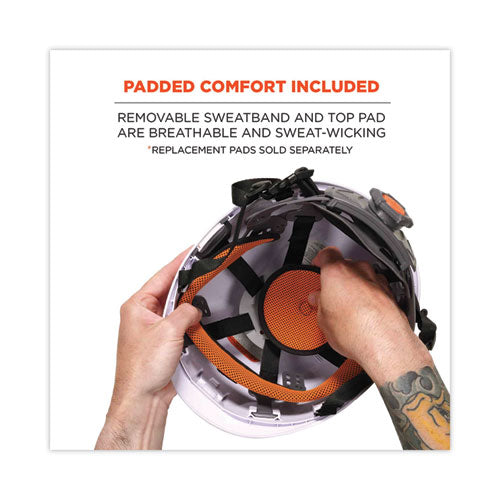 Skullerz 8974led Class E Safety Helmet W/8981 Universal Led Headlamp, 6-pt Ratchet Susp, White, Ships In 1-3 Business Days