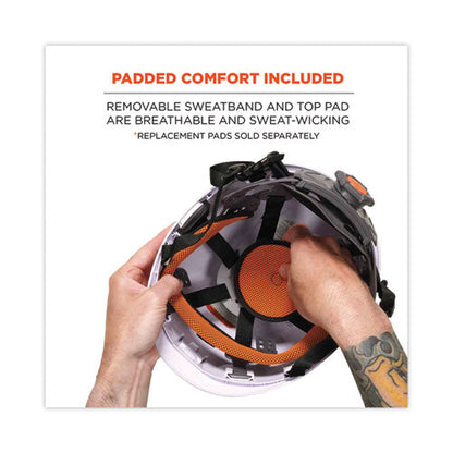 Skullerz 8974led Class E Safety Helmet W/8981 Universal Led Headlamp, 6-pt Ratchet Susp, White, Ships In 1-3 Business Days