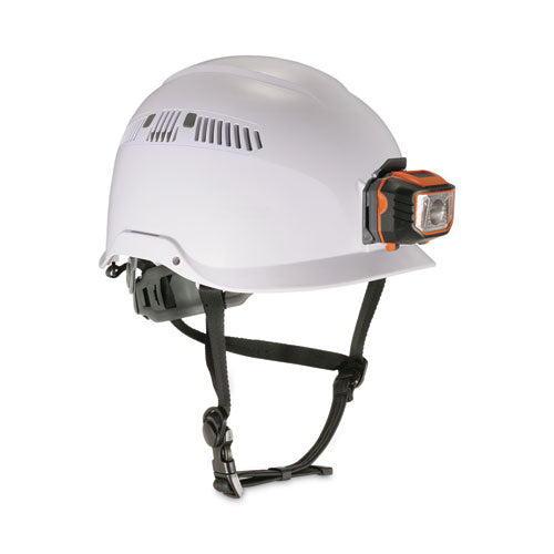 Skullerz 8975led Class C Safety Helmet W/8981 Universal Led Headlamp, 6-pt Ratchet Susp, White, Ships In 1-3 Business Days