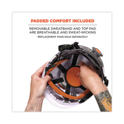 Skullerz 8975led Class C Safety Helmet W/8981 Universal Led Headlamp, 6-pt Ratchet Susp, White, Ships In 1-3 Business Days