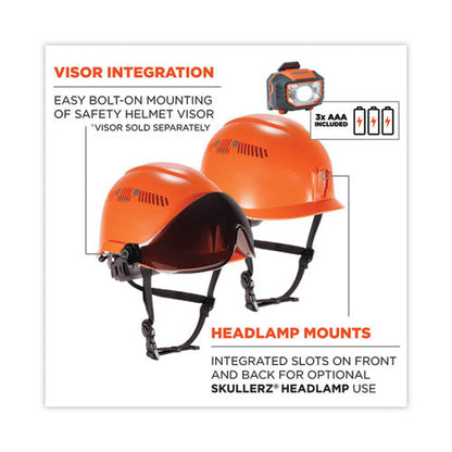 Skullerz 8975led Class C Safety Helmet W/8981 Universal Led Headlamp, 6-pt Ratchet Susp, Orange, Ships In 1-3 Business Days