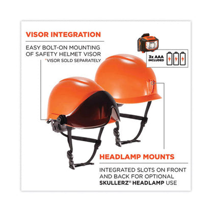 Skullerz 8974led Class E Safety Helmet W/8981 Universal Led Headlamp, 6-pt Ratchet Susp, Orange, Ships In 1-3 Business Days