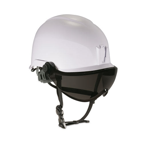 Skullerz 8974v Class E Safety Helmet W/8991 Visor Kit, Smoke Lens, 6-pt Ratchet Suspension, White, Ships In 1-3 Business Days