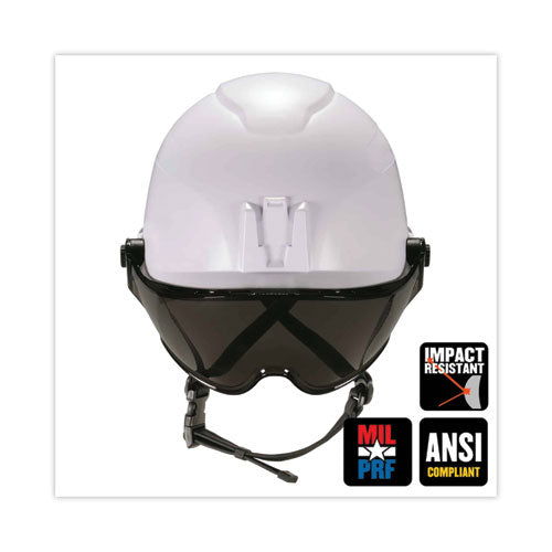 Skullerz 8974v Class E Safety Helmet W/8991 Visor Kit, Smoke Lens, 6-pt Ratchet Suspension, White, Ships In 1-3 Business Days
