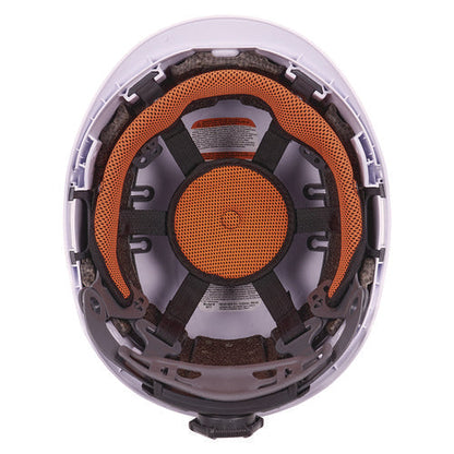 Class C Safety Helmet With Led Light And Adjustable Venting, 6-point Rachet Suspension, White, Ships In 1-3 Business Days