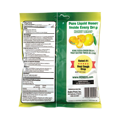 Cough Drops, Honey-lemon, 20 Per Bag, 6 Bags/pack, Ships In 1-3 Business Days