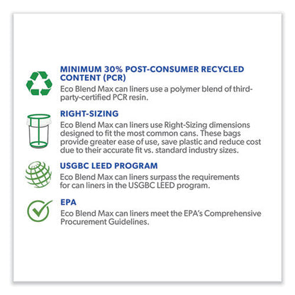 Eco Blend Max Can Liners, 60 Gal, 0.8 Mil, 38" X 58", Black, 20 Bags/roll, 5 Rolls/carton