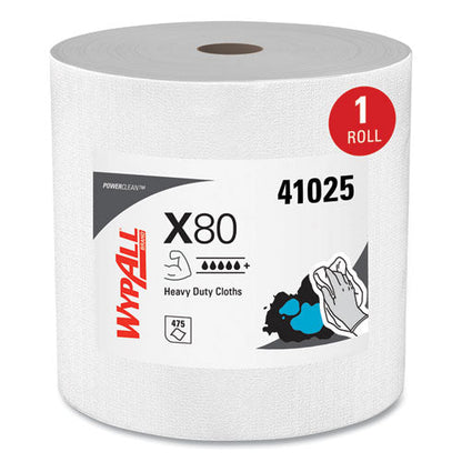 Power Clean X80 Heavy Duty Cloths, Jumbo Roll, 12.4 X 12.2, White, 475/roll