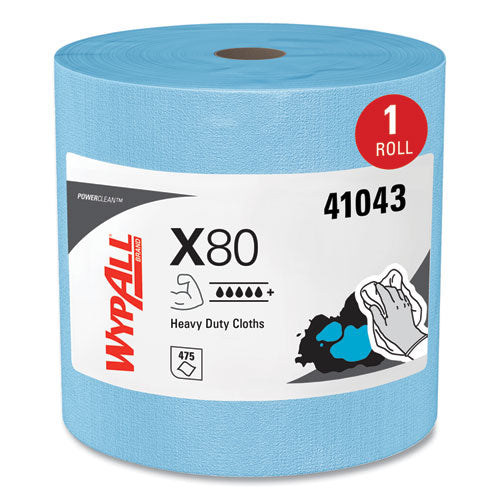 Power Clean X80 Heavy Duty Cloths, Jumbo Roll, 12.4 X 12.2, Blue, 475/roll