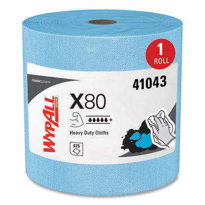 Power Clean X80 Heavy Duty Cloths, Jumbo Roll, 12.4 X 12.2, Blue, 475/roll