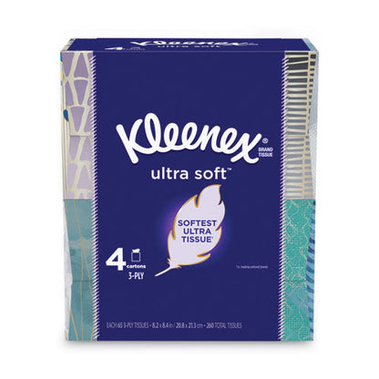 Ultra Soft Facial Tissue, 3-ply, White, 65 Sheets/box, 4 Boxes/pack