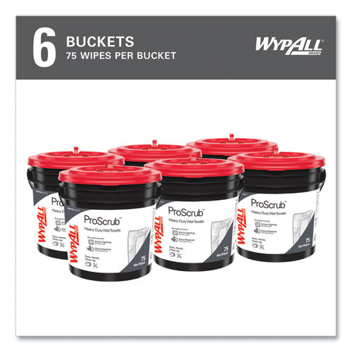 Power Clean Proscrub Pre-saturated Wipes, 9.5 X 12, Citrus Scent, Green, 75/bucket, 6 Buckets/carton