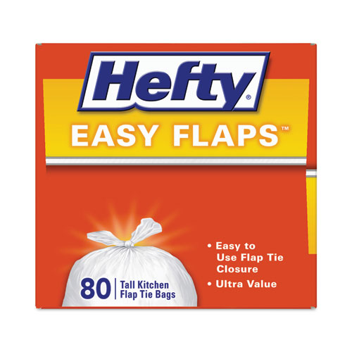 Easy Flaps Trash Bags, 13 Gal, 0.69 Mil, 23.75" X 28", White, 80 Bags/box, 3 Boxes/carton
