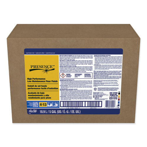 Presence High Performance Low Maintenance Floor Finish, 5 Gal Bag-in-box