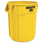 Vented Round Brute Container, 20 Gal, Plastic, Yellow